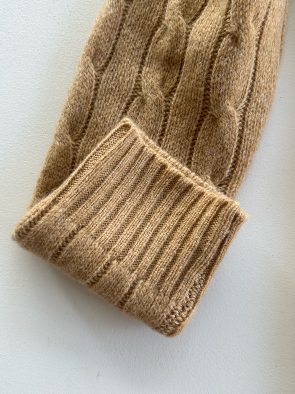 Polo Ralph Lauren Cable Knit Sweater Merino Wool Cashmere Tan Women Medium - Picture 11 of 16